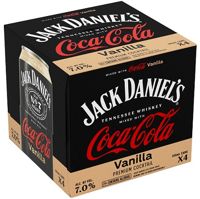 Jack Daniel's No.7 Whiskey & Coca Cola Vanilla Cocktail - 4 pack