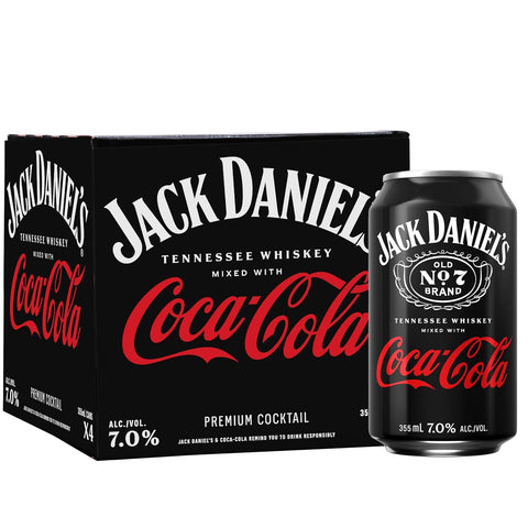 Jack Daniel's No.7 Whiskey & Coca Cola Cocktail Can 4-Pack