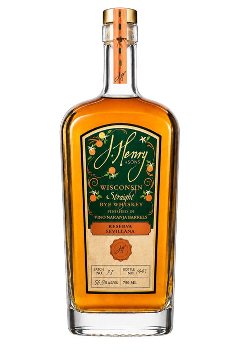 J Henry Reserva Sevillana Vino Naranja Barrel Wisconsin Straight Rye Whiskey 750ml