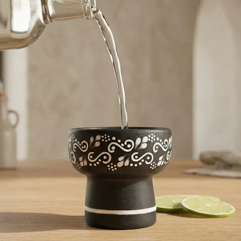 Black & White Ceramic Sipping Tequila Copita Glass 8-Oz