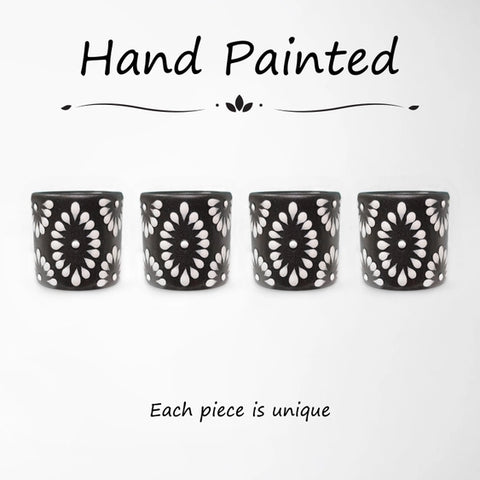 Black & White Talavera Design Ceramic Hand Printed Shot Glasses 1.6-Oz