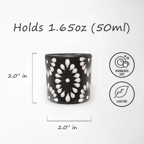 Black & White Talavera Design Ceramic Hand Printed Shot Glasses 1.6-Oz