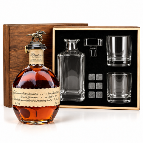 Blanton's The Original Single Barrel Kentucky Straight Bourbon Whiskey With Luxury Whiskey Crystal Decanter with Glasses Gift Set