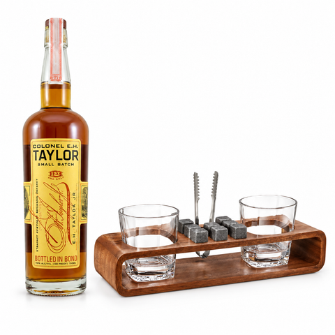 Colonel E.H. Taylor Small Batch Kentucky Bourbon Whiskey with Luxury Whiskey Gift Set – Glasses, Stones &amp; Wooden Stand