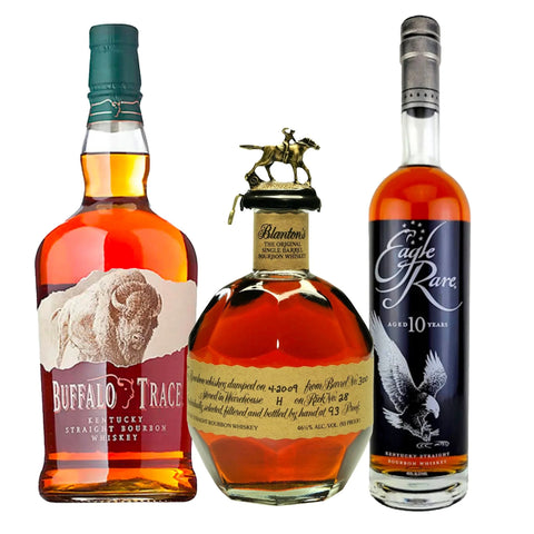 Buffalo Trace, Blanton's, Eagle Rare 10 Year Old Bourbon Whiskey Bundle 3-Pack