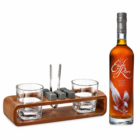 Eagle Rare 10 Year Old Single Barrel Kentucky Straight Bourbon Whiskey with Luxury Whiskey Gift Set – Glasses, Stones &amp; Wooden Stand