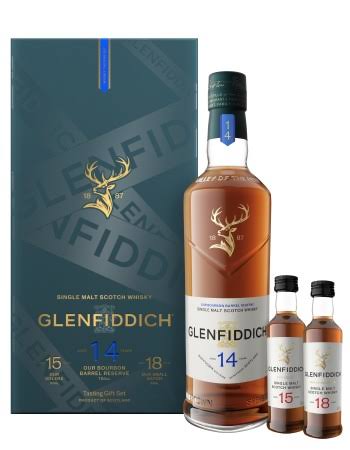 Glenfiddich 14 Year Old Single Malt Scotch 750ml with 15 and 18 Year Old 50ml Gift Set