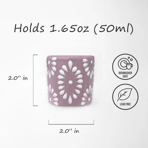 Lilac & White Talavera Design Ceramic Hand Printed Shot Glasses 1.6-Oz