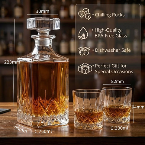Luxury Whiskey Crystal Decanter with Glasses Gift Set