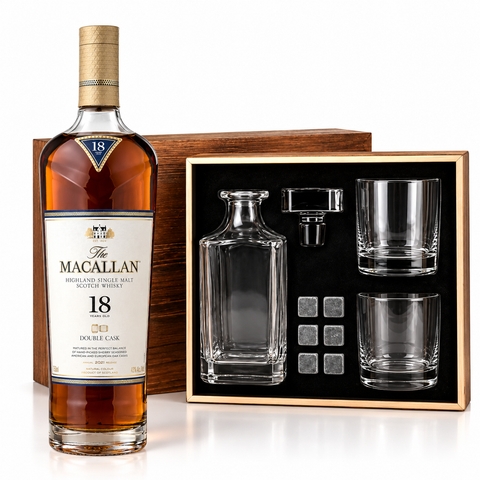 Macallan Double Cask 18 Year Old Single Malt Scotch Whisky With Luxury Whiskey Crystal Decanter with Glasses Gift Set