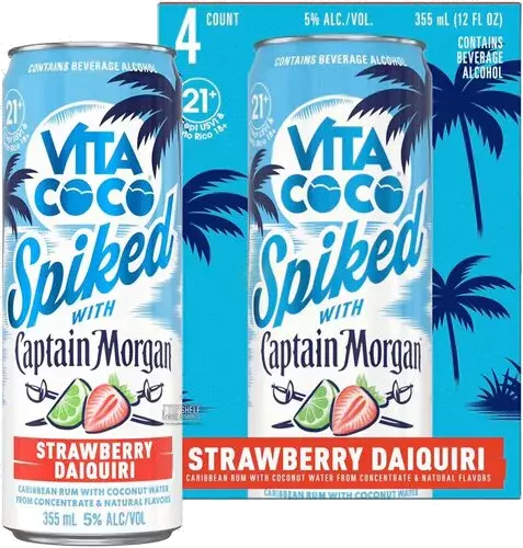 Vita Coco Spiked with Captain Morgan Strawberry Daiquiri Hard Seltzer 12-Oz Can 4-Pack