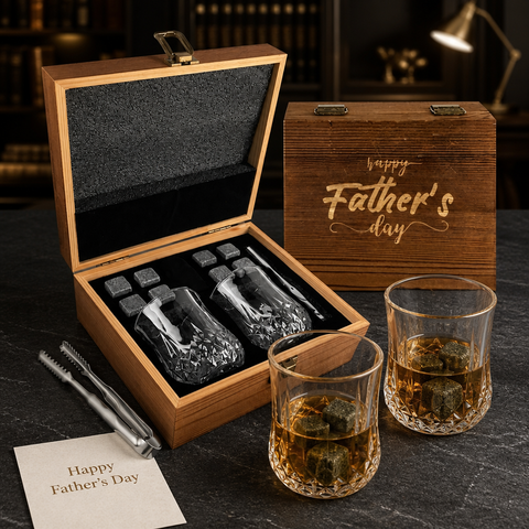 Whiskey Glasses and Whikey Stone  with Wooden Box Gift Set