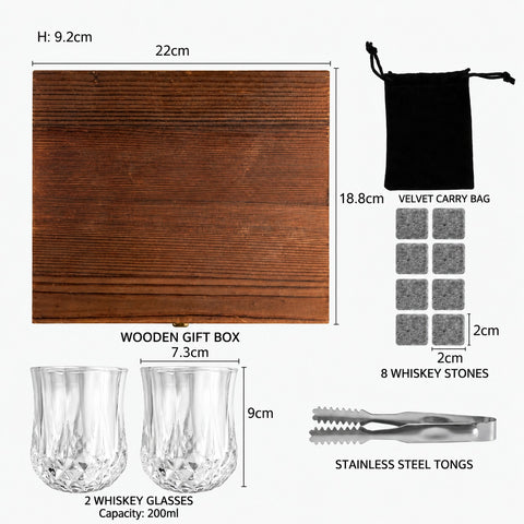 Whiskey Glasses and Whikey Stone  with Wooden Box Gift Set