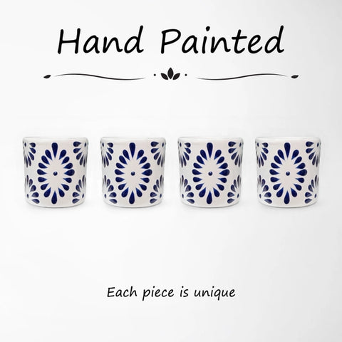 White & Blue Talavera Design Ceramic Hand Printed Shot Glasses 1.6-Oz