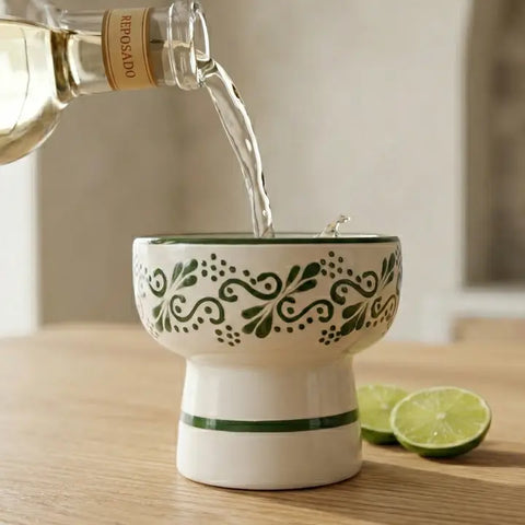 White & Green Ceramic Sipping Tequila Copita Glass 8-Oz