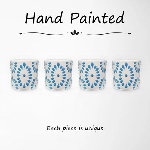 White & Turquiose Talavera Design Ceramic Hand Printed Shot Glasses 1.6-Oz