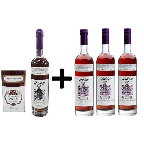 Willett Family Estate 9 Year Old #4252 Among Peacocks and Willett Family Estate Bottled Single Barrel 4 Year Old Straight Bourbon Whiskey 750ml Bundle 4-Pack