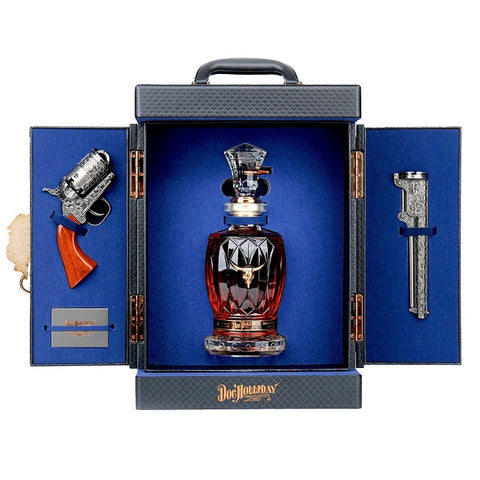 World Whiskey Society Doc Holliday 10 Year Old Straight Bourbon Whiskey Collector's Case with Revolver Decanter 750ml