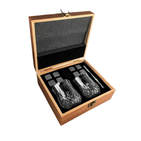 Whiskey Glasses and Whikey Stone  with Wooden Box Gift Set