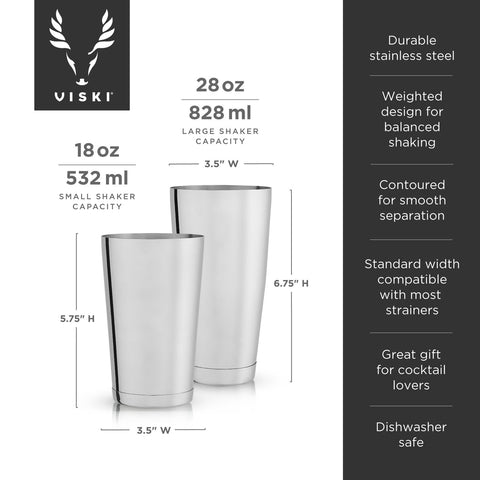 Viski Harrison Boston  Stainless Steel Shaker Tin Set
