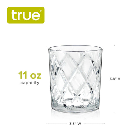 Scotch 11 oz Diamond Cut Tumbler Glasses, Set of 4 By True Brand