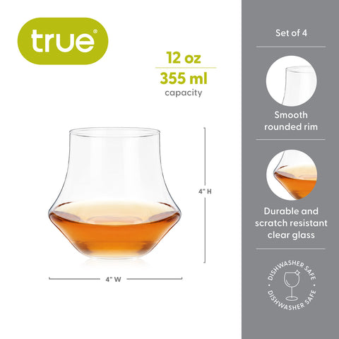 Whiskey 12 oz Tasting Glasses, Set of 4 By True Brand